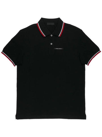 Logo Patch Polo Shirt Black - PRADA - BALAAN 1