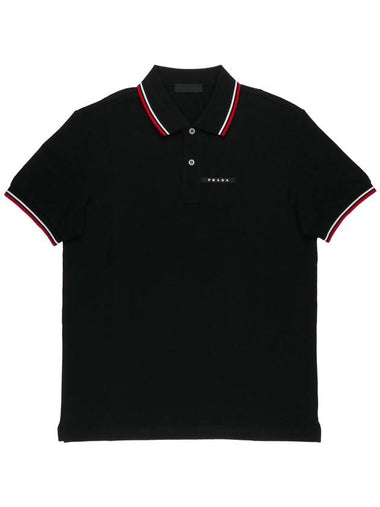 Logo Patch Polo Shirt Black - PRADA - BALAAN 1