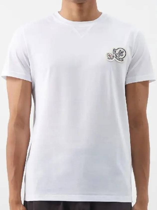 Logo Patch Ribbed Crew Neck Cotton Jersey TShirt White 8C00058 8390Y 001 - MONCLER - BALAAN 1