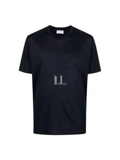 Logo Short Sleeve T-shirt Navy - SAINT LAURENT - BALAAN 2