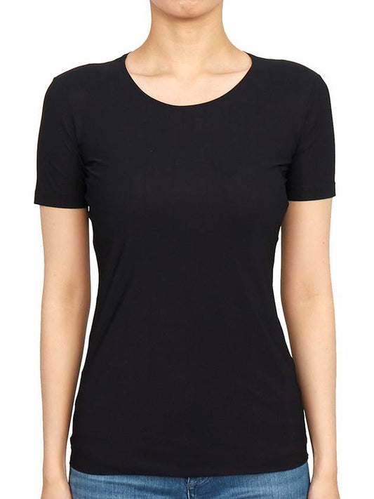 Crew Neck Plain Slim Polyamide Short Sleeve T-shirt Black - JIL SANDER - BALAAN 2