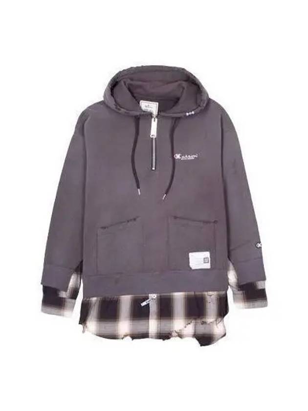 Yasuhiro Mihara Plaid Layered Hooded Top Black A10HD601 - MAISON MIHARA YASUHIRO - BALAAN 1