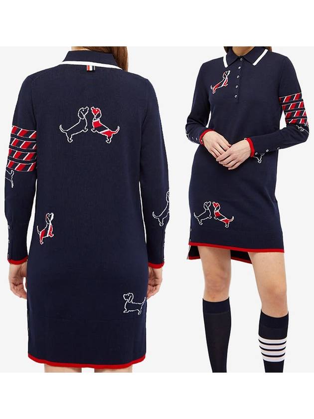 Intarsia 4 Bar Wool Polo Short Dress Navy - THOM BROWNE - BALAAN 2