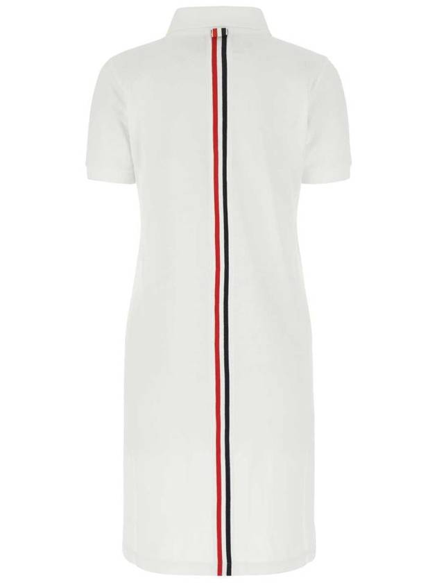 Classic Cotton Pique Center Back Stripe A-Line Short Sleeve Polo Shirt Short Dress White - THOM BROWNE - BALAAN 3