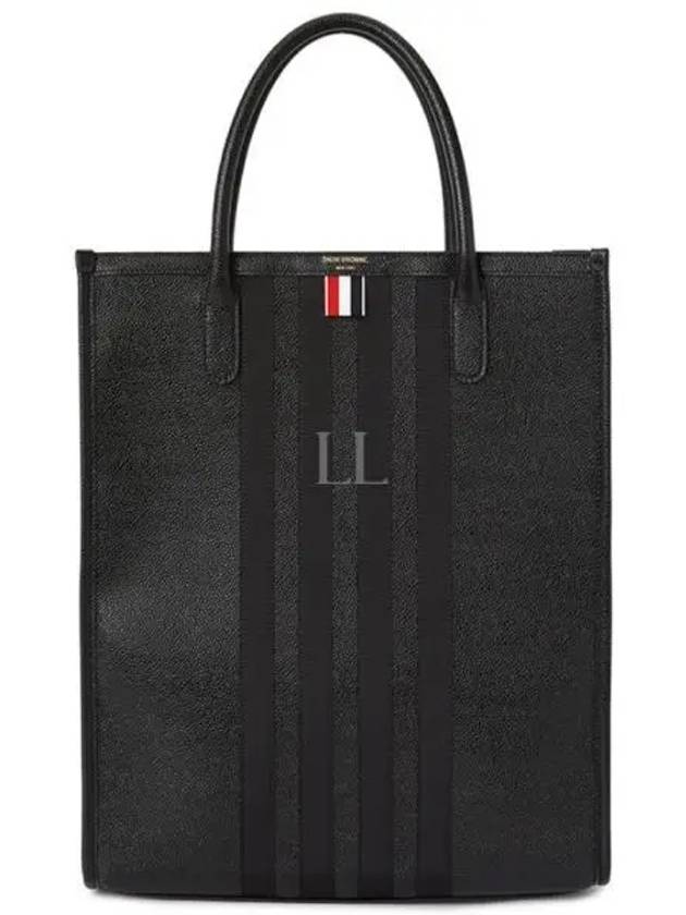 Pebble Grain 4 Bar Tote Bag Black - THOM BROWNE - BALAAN 2