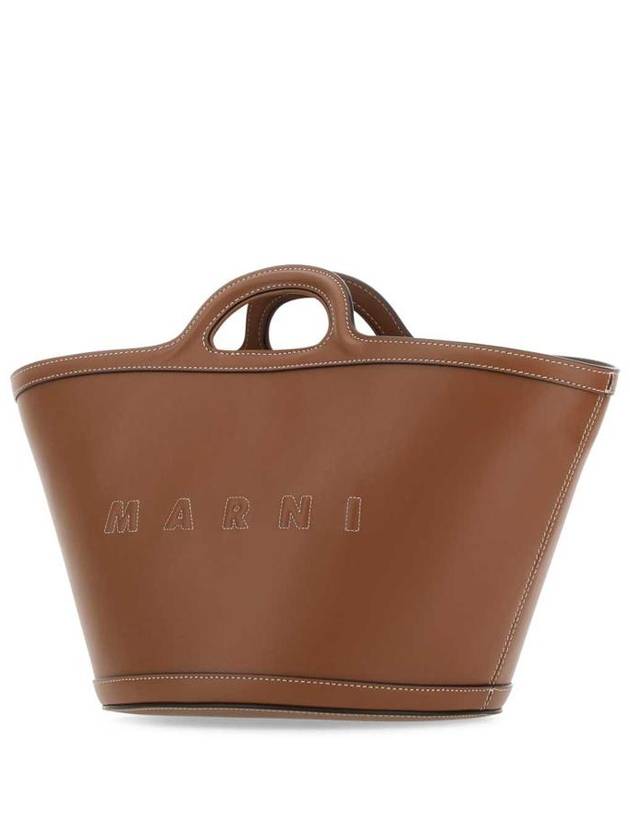 Tropicalia Small Leather Tote Bag Brown - MARNI - BALAAN 3