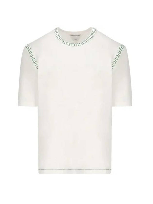 Overlock Paraket Stitch Cotton Short Sleeve T-Shirt White - BOTTEGA VENETA - BALAAN 1
