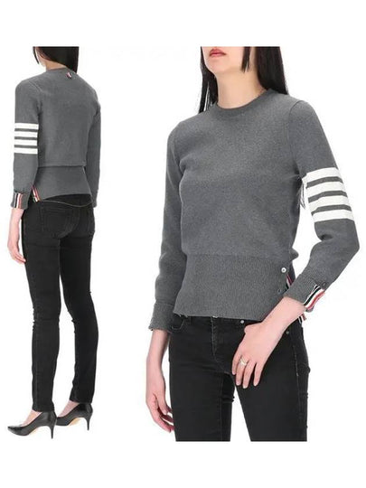 Milano Stitch Crewneck 4-Bar Cotton Crepe Knit Top Grey - THOM BROWNE - BALAAN 2