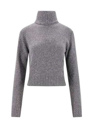 Embroidered Logo Cashmere Wool Turtleneck Grey - AMI - BALAAN 1