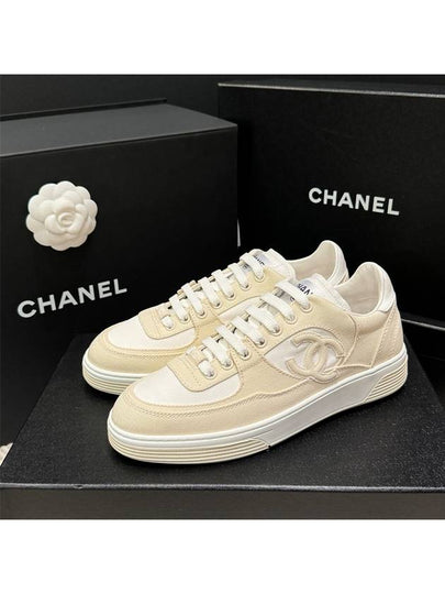 Women's Sneakers CC Logo Cotton Beige - CHANEL - BALAAN 2