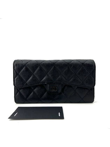 Calfskin black classic flap long wallet - CHANEL - BALAAN 1