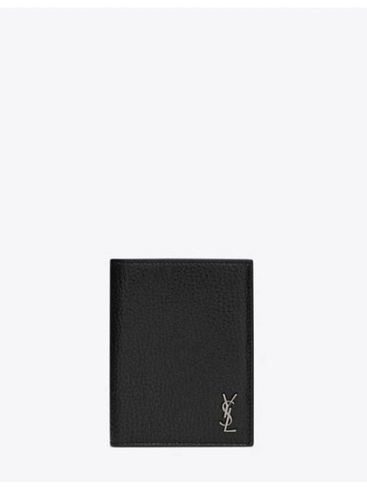 Men's Logo Gold Mini Cassandra Card Wallet Black - SAINT LAURENT - BALAAN 1