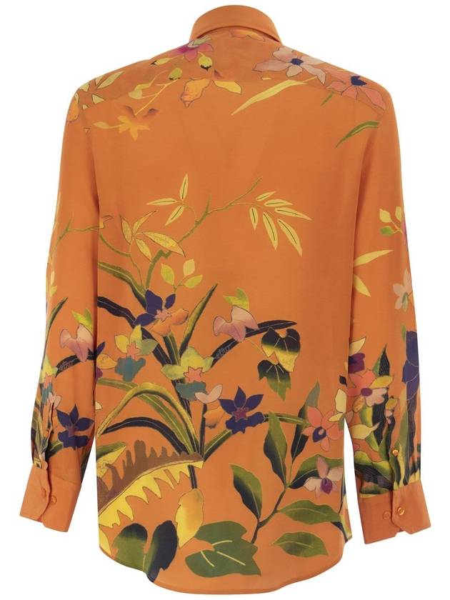 Men's Floral Print Silk Long Sleeve Shirt Orange - ETRO - BALAAN 3