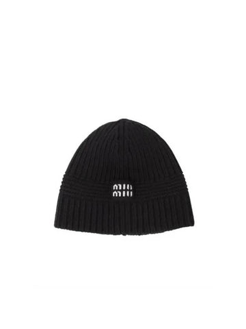 Cashmere Wool Beanie Black - MIU MIU - BALAAN 1