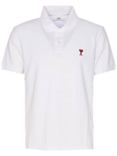 Men's Heart Logo Polo Shirt White - AMI - BALAAN 1