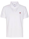 Men's Heart Logo Polo Shirt White - AMI - BALAAN 1