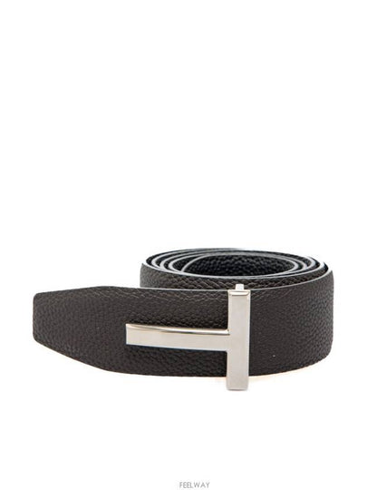 Sliver Soft Grain Leather T Icon Belt Brown Black - TOM FORD - BALAAN 2