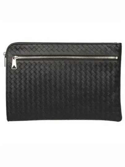 Intrecciato Weaving Zipper Clutch Bag Black - BOTTEGA VENETA - BALAAN 2