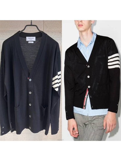 Men's Sustainable Classic Diagonal Wool Cardigan Black - THOM BROWNE - BALAAN 2