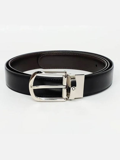 Round Buckle Reversible Leather Belt Black Brown - MONTBLANC - BALAAN 2