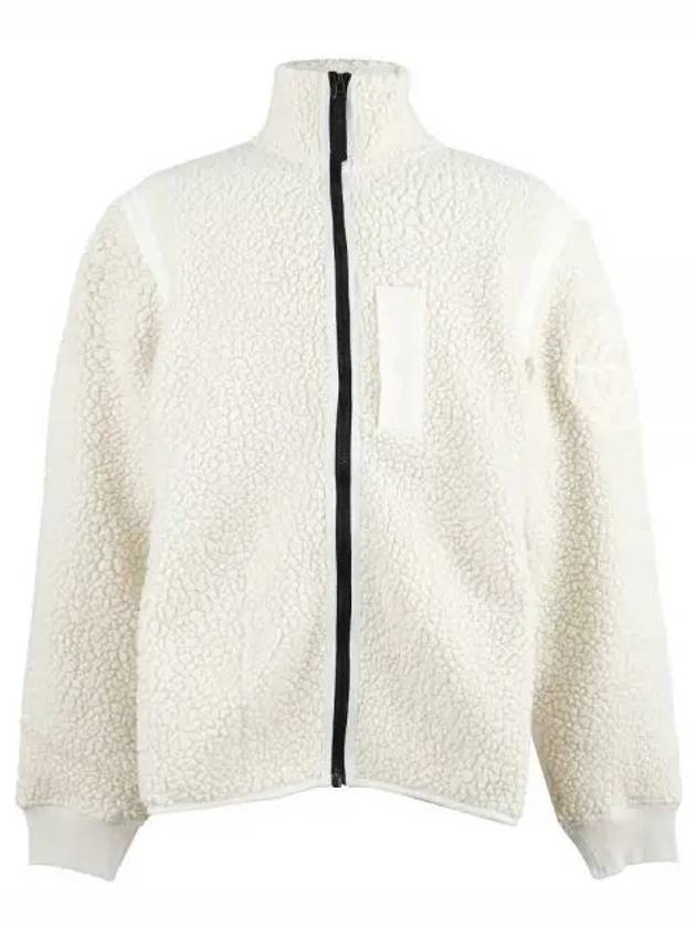 Embroidered Logo Furry Wool Zip-up Jacket Ivory - STONE ISLAND - BALAAN 2