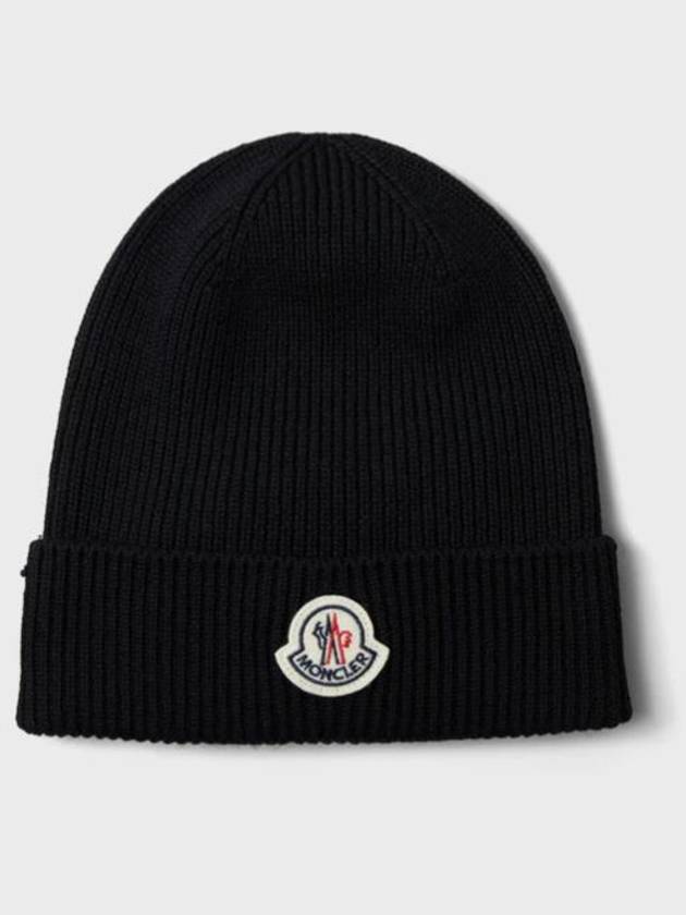 Logo Patch Wool Beanie Black - MONCLER - BALAAN 2