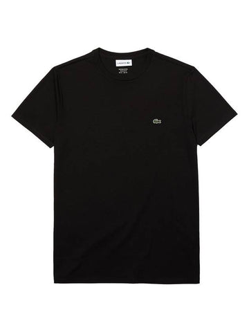 Crew Neck Pima Cotton Jersey Short Sleeve T-Shirt Black - LACOSTE - BALAAN 1