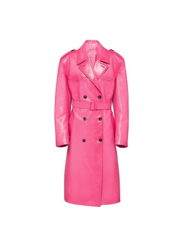 double-breasted leather trench coat pink - PRADA - BALAAN 1