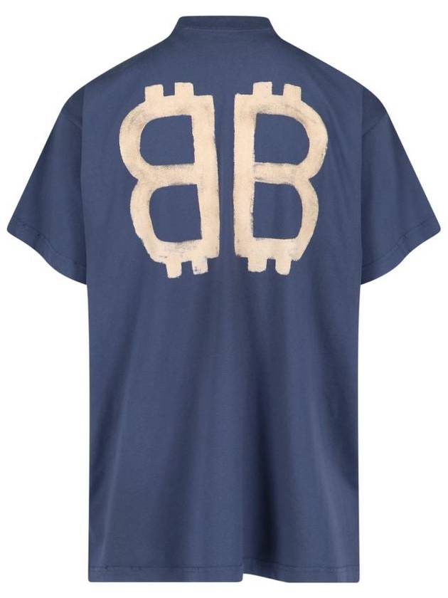 Logo Print Short Sleeve T-Shirt Blue - BALENCIAGA - BALAAN 3