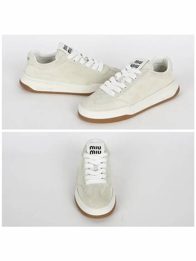 Logo Print Bleached Leather Low Top Sneakers White - MIU MIU - BALAAN 3