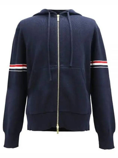 Cotton Milano Armband Zip Up Hoodie Navy - THOM BROWNE - BALAAN 2