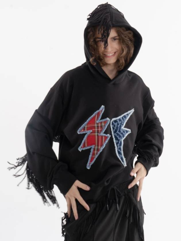 Lightning Patch Fringe Hoodie Black MSS2101 - IFELSE - BALAAN 4