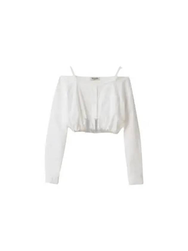 Poplin Off Shoulder Crop Cotton Blouse White - MIU MIU - BALAAN 2