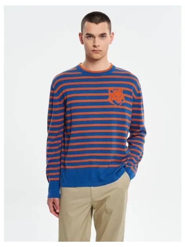 Men s Foxhead Intarsia Comfort Striped Sweatshirt Hampton Blue Tobacco Domestic Product - MAISON KITSUNE - BALAAN 1