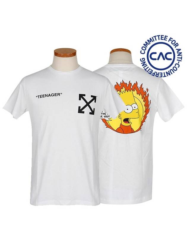 Flame Bart Simpson Slim Short Sleeve T-Shirt White - OFF WHITE - BALAAN 3