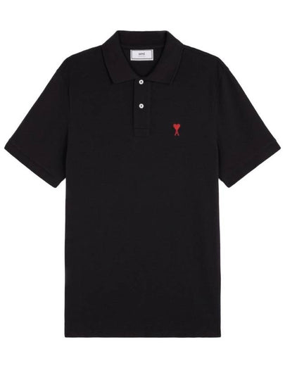 Heart Logo Polo Shirt Black - AMI - BALAAN 2