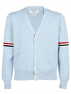 Milano Stitch Sprite Armband Cotton V-neck Cardigan Light Blue - THOM BROWNE - BALAAN 2