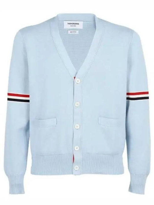 Milano Stitch Sprite Armband Cotton V-neck Cardigan Light Blue - THOM BROWNE - BALAAN 2