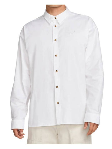 Club Oversized Long Sleeve Oxford Long Sleeve Shirt White - NIKE - BALAAN 1