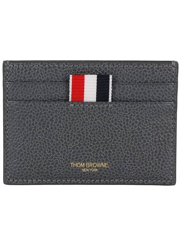 Pebble Grain Leather Stripe Single Card Wallet Dark Grey - THOM BROWNE - BALAAN 1