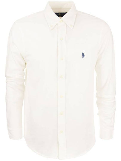 Men's Blue Embroidered Logo Long Sleeve Shirt White - POLO RALPH LAUREN - BALAAN 2