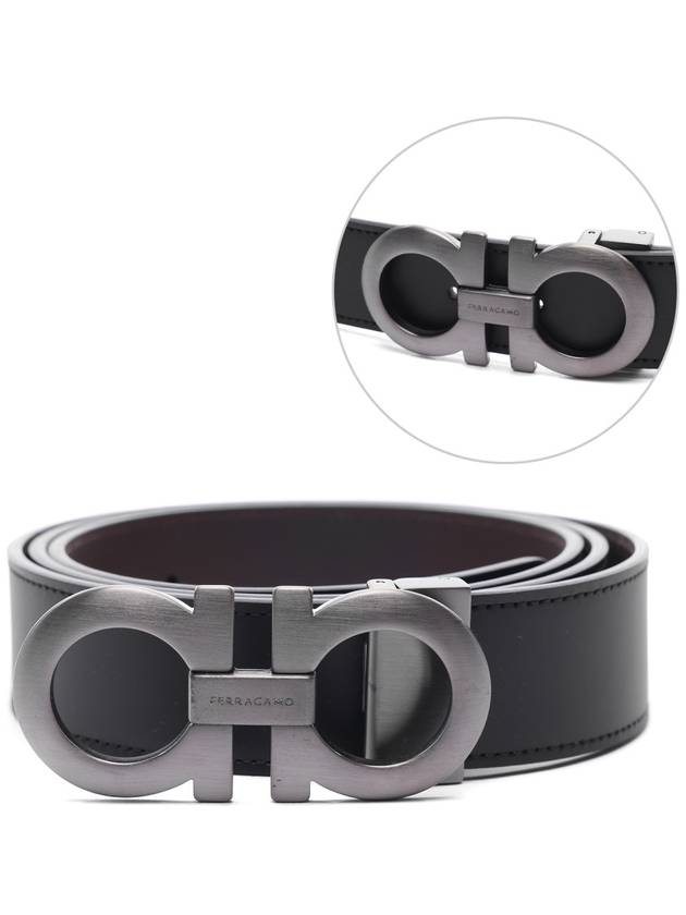 Gancini Reversible Adjustable Leather Belt Black Dark Brown - SALVATORE FERRAGAMO - BALAAN 3