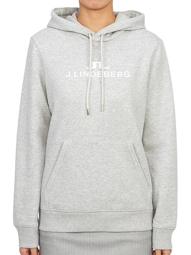 Alpha Logo Print Hoodie Light Grey Melange - J.LINDEBERG - BALAAN 2