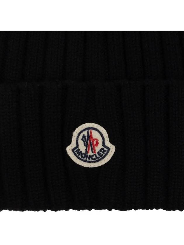 Logo Patch Wool Beanie Black 3B000 36 A9327 999 - MONCLER - BALAAN 4