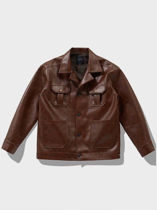 Single Safari Leather Jacket Brown - FFEFF STUDIO - BALAAN 1