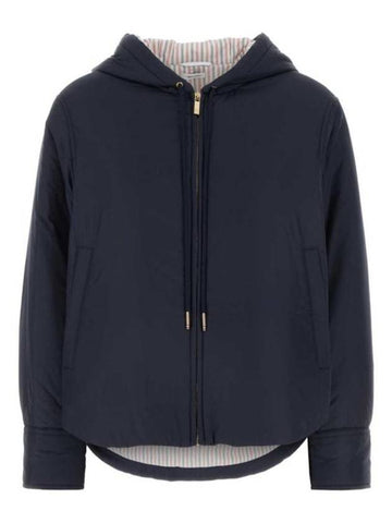 Ultra Light Nylon Tech Down Hooded Zip Up Blue - THOM BROWNE - BALAAN 1