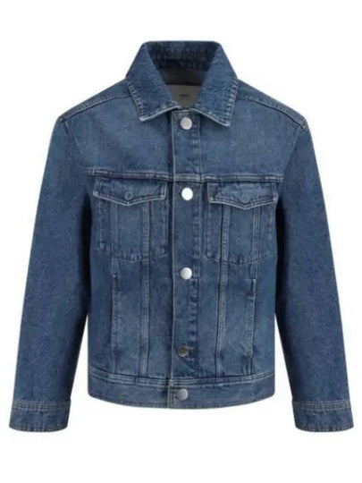 Paris Logo Patch Flap Pocket Cotton Denim Jacket Blue - AMI - BALAAN 2