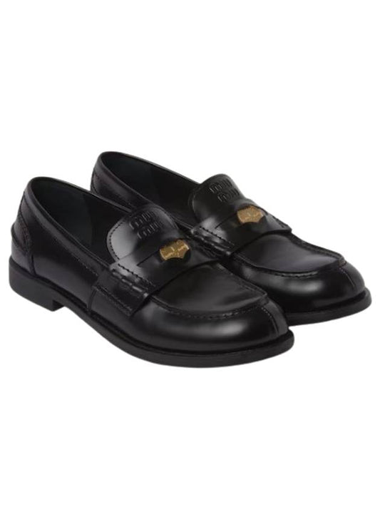 Brushed Leather Penny Loafers Black - MIU MIU - BALAAN 2