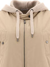 Contrasted Bomber Knit Jacket Beige - BRUNELLO CUCINELLI - BALAAN 4