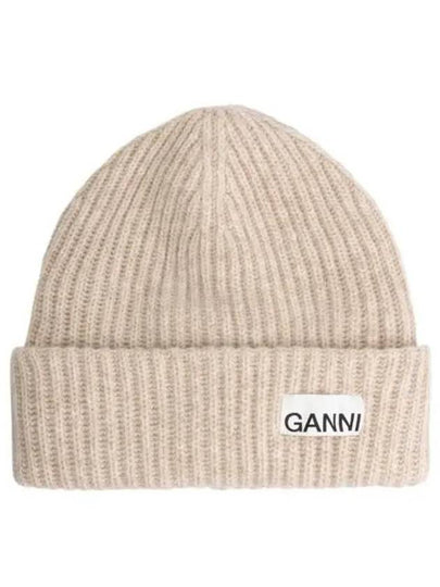 Logo Patch Knit Beanie Sand - GANNI - BALAAN 2